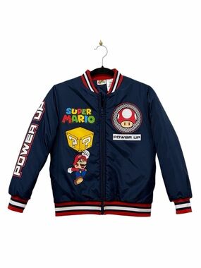 Nintendo Super Mario Insulated Navy Blue Bomber Jacket - New - Boys 10/12